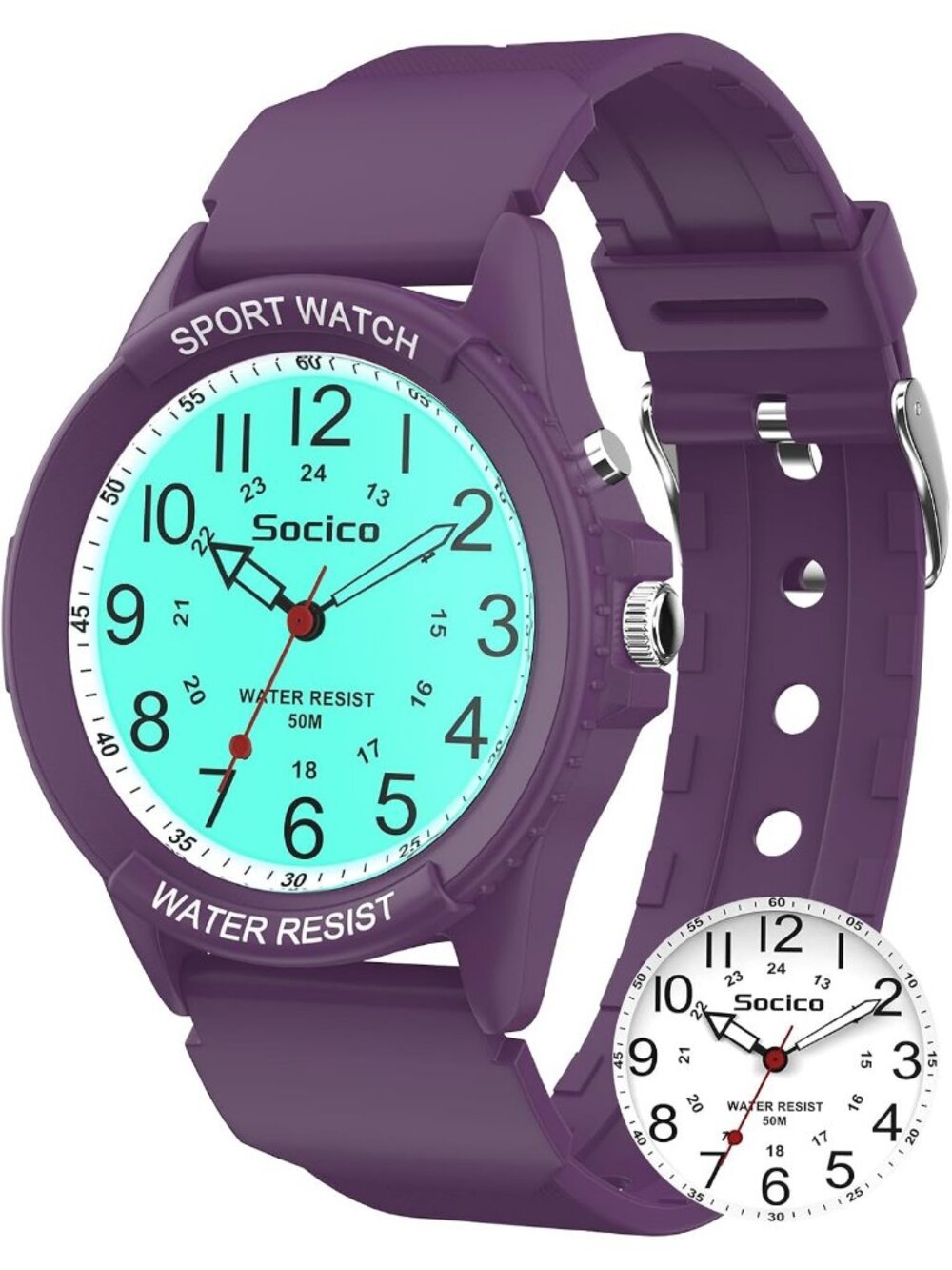 Women's Dark Purple Waterproof Night Light 12/24H Soft Band Easy to Read Watch